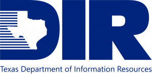 Texas Department of Information Resources logo: the letters DIR in blue with the silhouette of Texas forming the hole in the D.