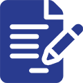 Document icon with pencil, blue color.