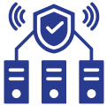 Networking security shield with connected servers.
