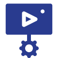 Video play icon with gear symbol.