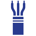 Blue cable icon on black background.