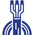 Blue abstract circuit design on black background.