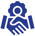 Handshake and gear symbol, partnership concept.