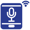 Microphone icon on smartphone with Wi-Fi signal.