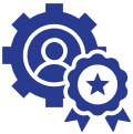 Gear, person icon, and star badge.